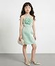 Taffykids Woven Sleeveless Rose Detail Back Tie Up Party Dress - Sea Green