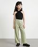 Taffykids Knitted Sleeveless Halterneck Top & Pants With Korean Pleats - Black & Olive Green