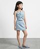Taffykids Woven Sleeveless Crop Top & Skirt Co-ord Set With Bow Detail - Blue