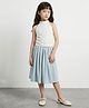 Taffykids Knitted Sleeveless Halter Neck Lace Texture Top & Pleated Midi Skirt Set - White