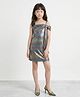 Taffykids Knit Sleeveless Bow Strap Detailed A Line Foil Printed Party Dress - Grey