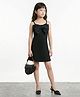 Taffykids Knit Sleeveless Allover Stones With Bow Applique Back Tie Up Dress - Black