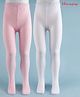 Honeyhap Premium Cotton Lycra Knit Solid Tights With Bio Finish Pack of 2 - Pink & White