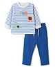 WOW Clothes Looper Knit Full Sleeves Striped Tshirt With Text Print & Applique and Cargo Style Pants - Royal Blue