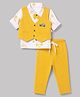 WOW Clothes Cotton Knit Full Sleeves Vehicles Printed Three Piece Party Suit With Bow Applique & Patch - Golden