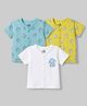 Doodle Poodle Single Jersey Knit Half Sleeves Jhablas With Elephant Print Pack Of 3- Yellow