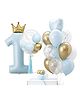 NEGOCIO 24 Pcs Blue & Gold Balloon with Crown Foil,Heart & Confetti Balloon|First Birthday Party Photoshoot Decor|Prince Theme Balloon Bouquet- PACK OF 1- COLOR MAY VARY