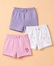 Babyhug 100% Cotton Jersey Knit Mid Thigh Floral & Polka Dots Printed Shorts With Bow Applique Pack Of 3 - Purple White & Pink