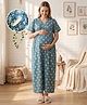 Bella Mama Cotton Woven Half Sleeves Nighty with Floral Print - Blue