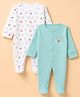 Simple Interlock Knit Full Sleeves  Sleep Suit with with Heart & Star Print Pack of 2 - White & Turquoise