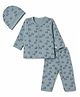 Simply Interlock Knit Full Sleeves  Co-Ords Elephant Printed T-Shirt & Pyjama Night Suit with Cap - Teal Blue
