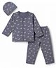 Simply Interlock Knit Full Sleeves  Co-Ords Leopard Printed T-Shirt & Pyjama Night Suit with Cap - Grey