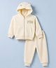 Simply Fur Knit Full Sleeves Winter Wear Suit With Pocket & Text Print - Cream
