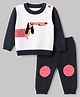 Simply Knitted Full Sleeves Sweater Set With Puppy Design - White & Navy Blue