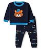 Simply Knitted Full Sleeves Sweater Set With Tiger Design - Blue