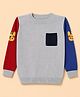 Simply Knit Full Sleeves Pullover with Tiger Design on Sleeves - Grey