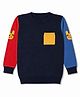 Simply Knit Full Sleeves Pullover with Tiger Design on Sleeves - Navy Blue