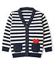 Simply Knitted Full Sleeves Front Open Sweater With Hearts Design - Navy Blue