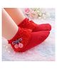 Flaunt Chic Cotton Blend Knit Schiffli Embroidered Frill Detailed Socks - Red