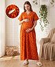 Bella Mama Cotton Woven Half Sleeves Nighty with Floral Print - Red