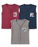 Simply Cotton Knit Sleeveless Bear Monkey & Lion Printed Thermal Inner Wear Vests Pack Of 3 - Navy Blue Dark red & Light Grey