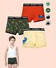 TRESNOVA Cotton Lycra Knit Pack Of 3 Jungle Theme Dinosaur & Typography Printed Boxers - Green Orange & Yellow