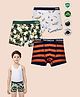 TRESNOVA Cotton Lycra Knit Pack Of 3 Striped Stars & Beach Theme Printed Boxers - Grey Green & Orange