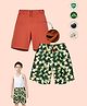 TRESNOVA Cotton Knit Pack Of 2 Solid & Stars Printed Shorts - Green & Orange