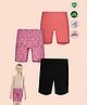 TRESNOVA Cotton Lycra Knit Pack Of 3 Heart Design Leopard Pattern Printed & Solid Anti Microbial Cycling Shorts - Pink Coral & Black