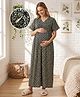 Bella Mama Cotton Woven Half Sleeves Nighty with Floral Print - Black