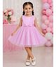 The Magic Wand Woven Sleeveless One Sided Draped Tulle Glitter Party Dress With Bow Applique - Pink