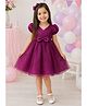 The Magic Wand Woven Puff Sleeves Bodice Pleated Party Dress With Bow Applique - Wine