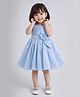 The Magic Wand Woven Sleeveless Flared Party Dress With Floral Applique - Light Blue