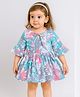 The Magic Wand Cotton Woven Three Forth Sleeves Top With Tropical Theme - Blue