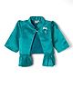 The Magic Wand Satin Woven Front Open Mandarin Collar Pleated Hem Three Fourth Sleeves Solid Shrug with Corsage - Sea Green