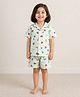 The Magic Wand Cotton Woven Half Sleeves Fruits Printed Co-Ords Shirt & Shorts Night Suit - Sea Green