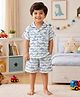 The Magic Wand Cotton Woven Half Sleeves Car Printed Co-Ords Shirt & Shorts Night Suit - Light Blue
