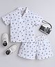 The Magic Wand Cotton Woven Half Sleeves Boat Printed Co-Ords Shirt & Shorts Night Suit - White
