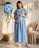 Bella Mama Cotton Woven Half Sleeves Nighty with Floral Print - Blue