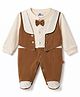 Mini Taurus Knit Full Sleeves Self Striped Footed Party Romper with Attached Bow - Bronze