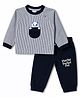 Mini Taurus Looper Knit Full Raglan Sleeves Striped & Puppy Embroidered T-Shirt & Pant Set - Navy Blue