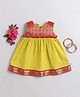 Many frocks & Cotton Woven Sleeveless Floral Printed Dress - Yellow & Red