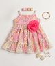 Many frocks & Net Woven Sleeveless Floral Applique Detailed Dress - Pink & Yellow