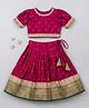 Many frocks & Chanderi Woven Half Puffed Sleeves Lace Embellished Lehenga Choli Set - Maroon & Green