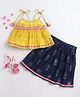 Many frocks & Chanderi Woven Sleeveless Lace Embellished Lehenga Choli Set - Blue & Yellow
