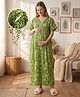 Bella Mama Cotton Woven Half Sleeves Nighty with Floral Print - Green