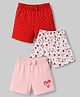 Babyhug Cotton Jersey Knit Shorts With Polka Dot, Heart, Love Print & Bow Applique Pack of 3 - Red, Pink & White