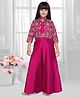 Tiny Kingdom Woven Three Fourth Sleeves Floral Embroidered Top & Palazzo With Jacket - Pink