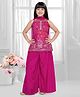 Tiny Kingdom Woven Sleeveless Bandhani Printed Lace Embellished Kurti & Palazzo Set With Dupatta  - Pink