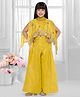 Tiny Kingdom Organza Woven Sleeveless Floral Embroidered Sequins Embellished Tassels Detailed Top & Palazzo Set With Dupatta - Yellow